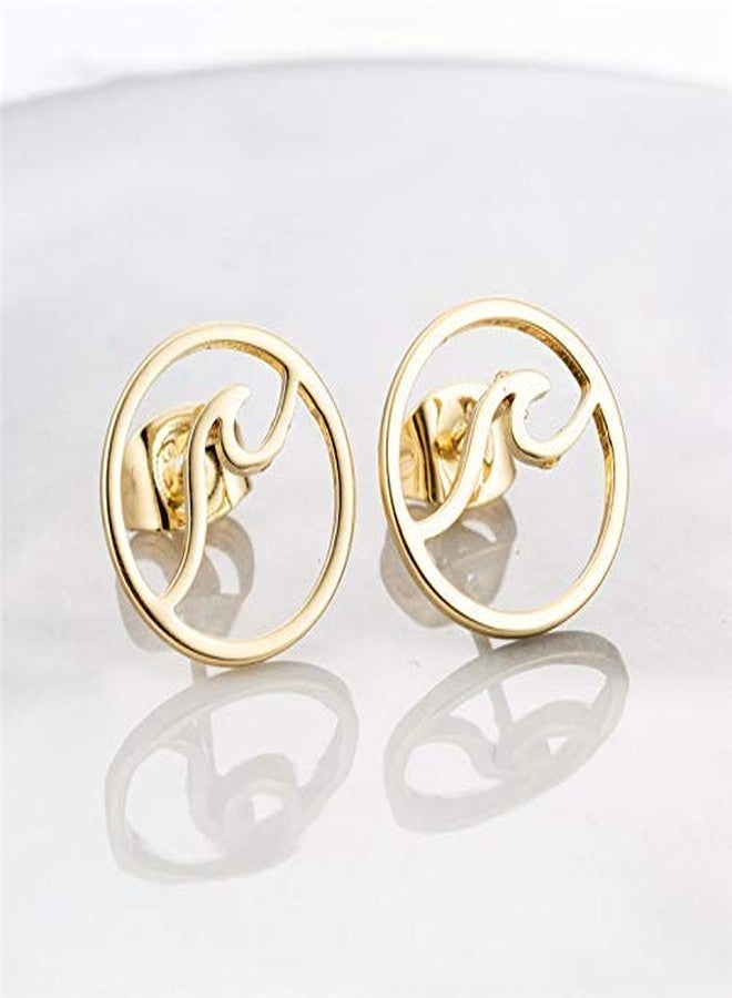 CSIYANJRY99 Wave Earrings for Women,Stainless Steel Round Sea Ocean Wave Stud Earrings Beach Summer Jewelry (Gold) - Image 2