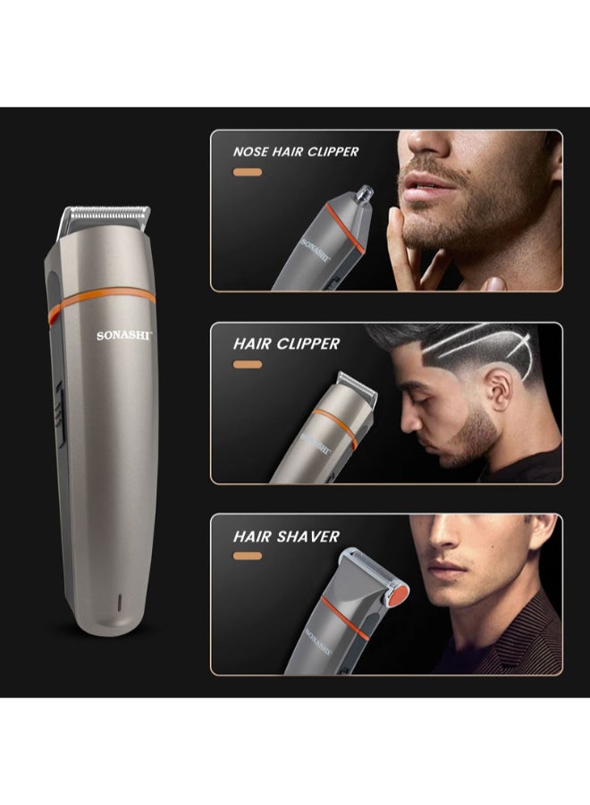 SONASHI 7in1 Rechargeable Hair Clipper  For HairBeardNoseEarBody  HighCapacity Battery And Fast Charging  Cordless and TravelFriendly Clipper  Power of 1000mA  SHC-1014U Metallic Grey 550grams - Image 2