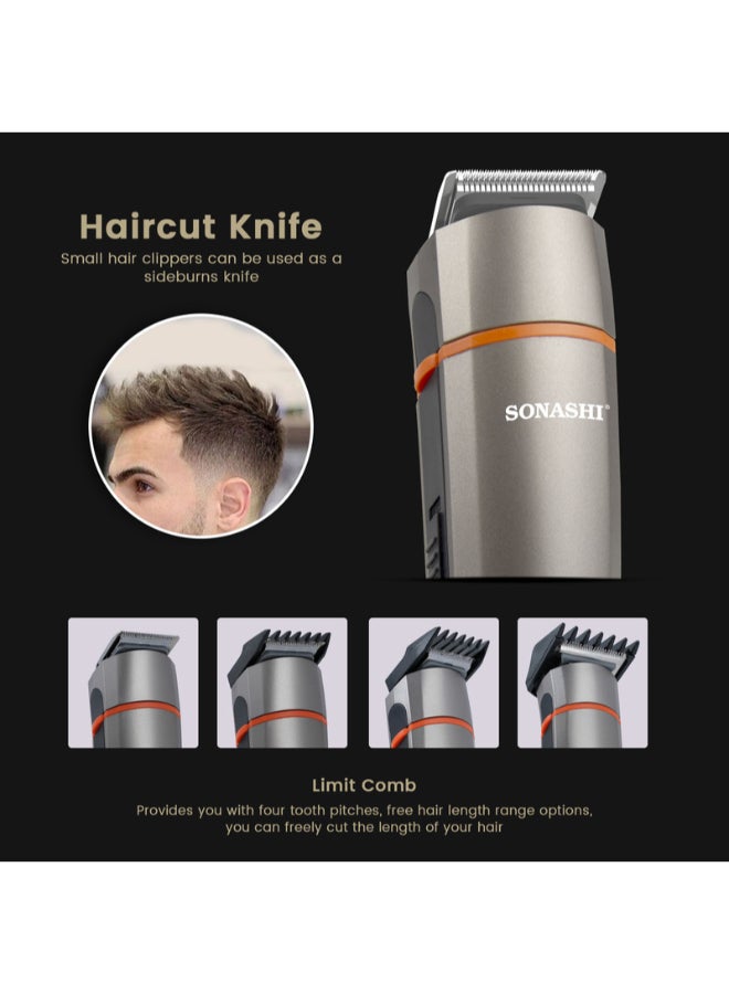 SONASHI 7in1 Rechargeable Hair Clipper  For HairBeardNoseEarBody  HighCapacity Battery And Fast Charging  Cordless and TravelFriendly Clipper  Power of 1000mA  SHC-1014U Metallic Grey 550grams - Image 3