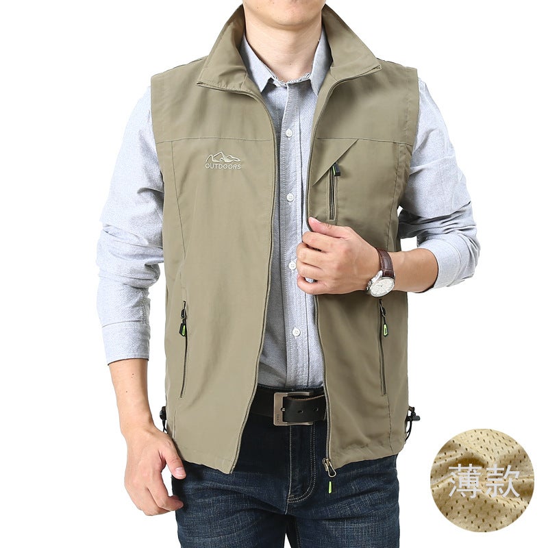 Vest Jacket Men'S Spring & Fall Thin Pure Color Stand Collar Casual Men'S Vest Outdoor Middle-Aged Loose Waistcoat For Men - Image 1