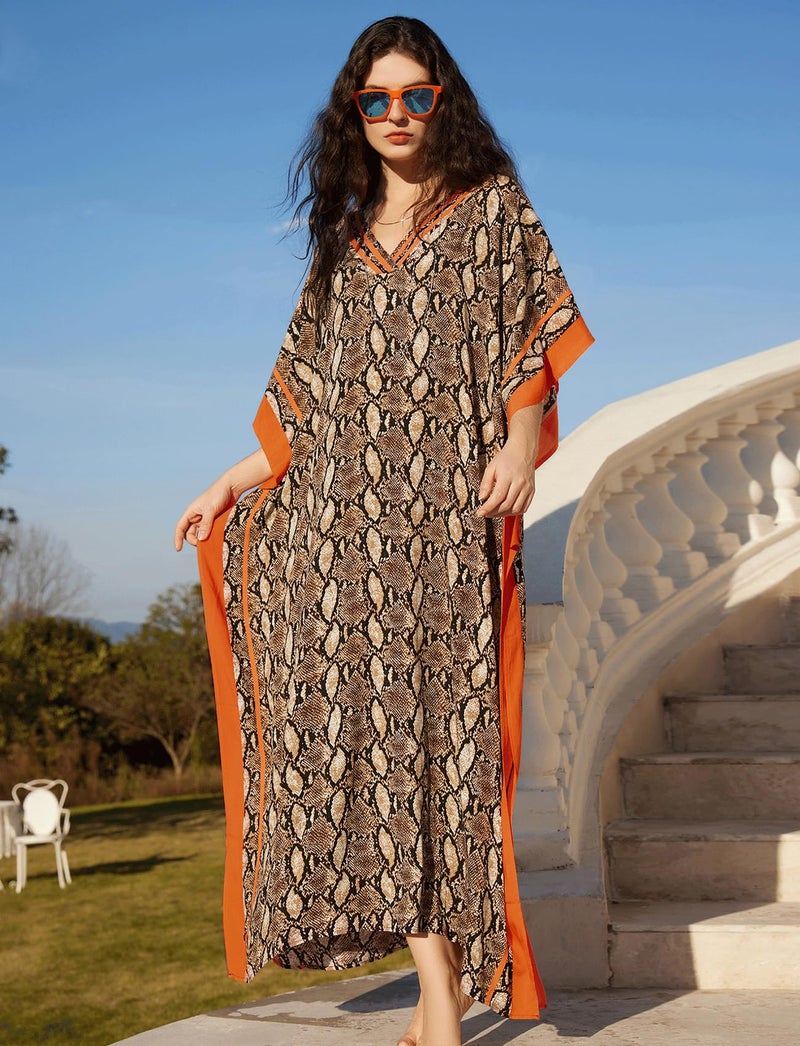 KECVOT Kaftan Dresses for Women V-Neck Print Swimsuit Cover Up Plus Size Beach Caftan Lounge Dress - Image 3