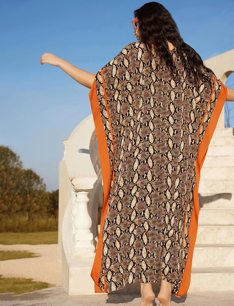 KECVOT Kaftan Dresses for Women V-Neck Print Swimsuit Cover Up Plus Size Beach Caftan Lounge Dress - Image 5