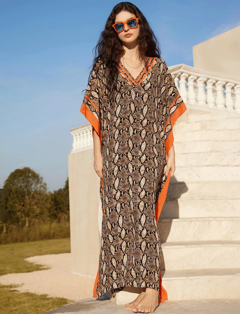 KECVOT Kaftan Dresses for Women V-Neck Print Swimsuit Cover Up Plus Size Beach Caftan Lounge Dress - Image 2