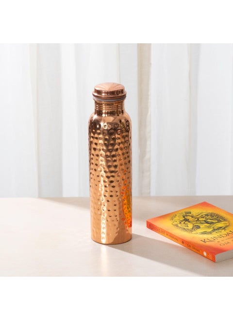 GUNENDRA Handicrafts Pure Copper Water Bottle 1000ml with Hammered Shine Finish Design Advanced Leak Protection Durable Rust Proof Tamba Bottle for Drinking Office Carrying Bottles