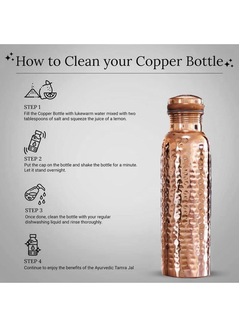 GUNENDRA Handicrafts Pure Copper Water Bottle 1000ml with Hammered Shine Finish Design Advanced Leak Protection Durable Rust Proof Tamba Bottle for Drinking Office Carrying Bottles