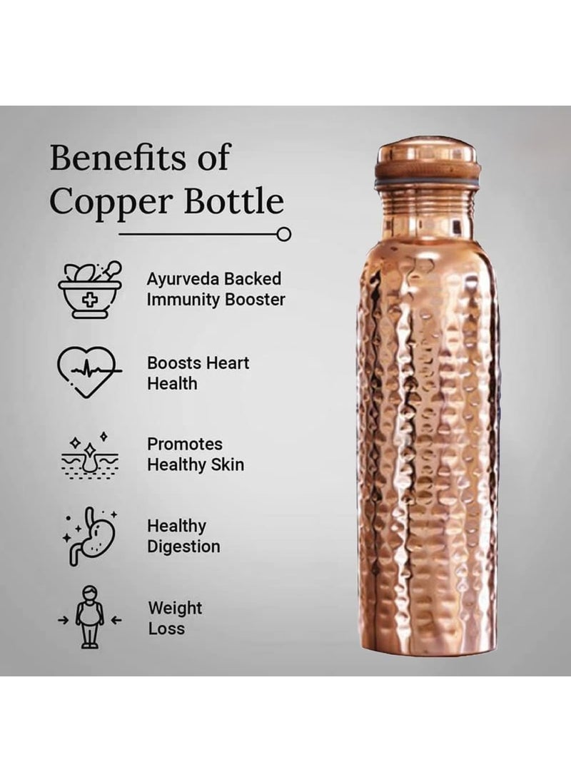 GUNENDRA Handicrafts Pure Copper Water Bottle 1000ml with Hammered Shine Finish Design Advanced Leak Protection Durable Rust Proof Tamba Bottle for Drinking Office Carrying Bottles