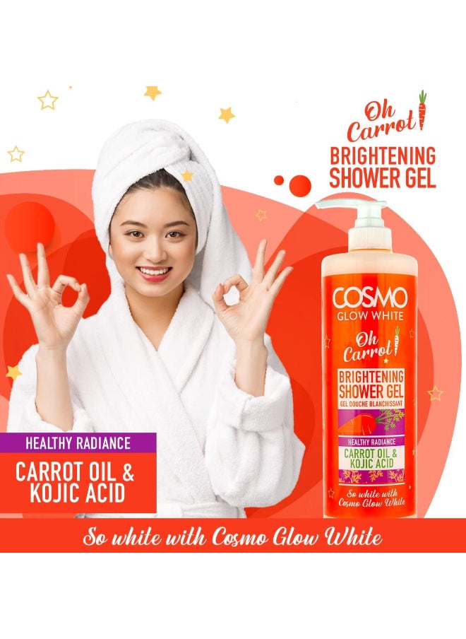 COSMO Cosmo Glow White Brightening Shower Gel 1000ml Carrot Oil & Kojic Acid Healthy Radiance Help Reduce the Appearance of Brown Spots Gently Cleanses  - Image 2