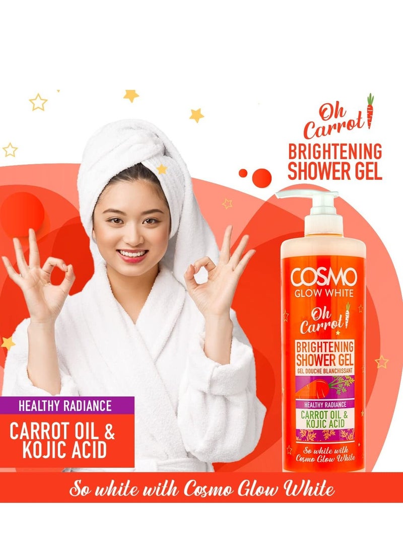 COSMO Cosmo Glow White Brightening Shower Gel 1000ml Carrot Oil & Kojic Acid Healthy Radiance Help Reduce the Appearance of Brown Spots Gently Cleanses  - Image 2