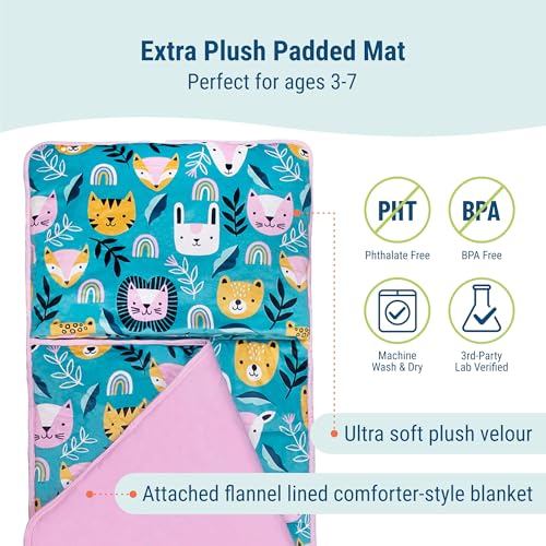 Wildkin Kids Plush Nap Mat – Soft, Cozy, Convenient for Daycare & Preschool – Party Animal - Image 3