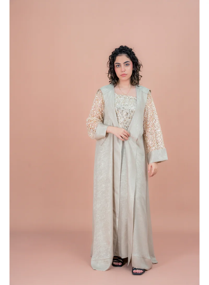 IKKXA Shimmer Modern Design Jalabiya IN9157 Beige