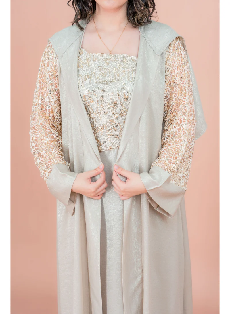 IKKXA Shimmer Modern Design Jalabiya IN9157 Beige
