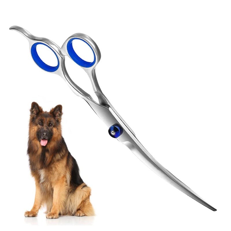 Sage Square Dog Grooming Up Curved Scissor, Heavy Duty, Titanium, Curved, Easy to use, Perfect Grip, Adjustable Screw, Beautiful, Polished, Shiny, Perfect for Dog & Cat Grooming (15cm) - Image 1