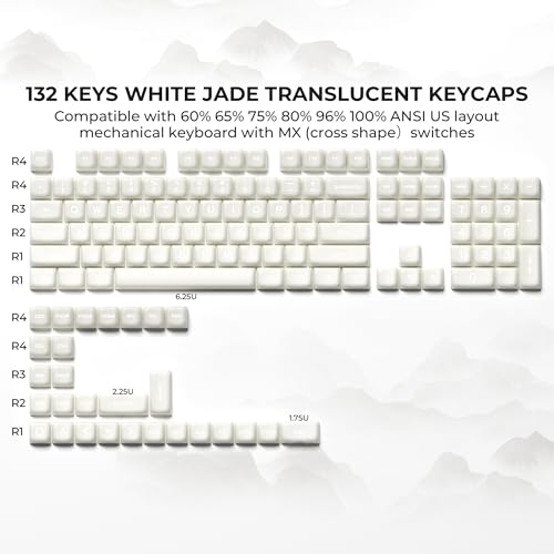 GMKWTL XVX White Jade Keycaps, Double Shot PBT Keyboard Key caps 132 Keys MDA Profile Keycap Set Compatible with 60%/65%/75%/TKL/96%/100% US Layout Cherry MX Switches Mechanical Keyboard - Image 5