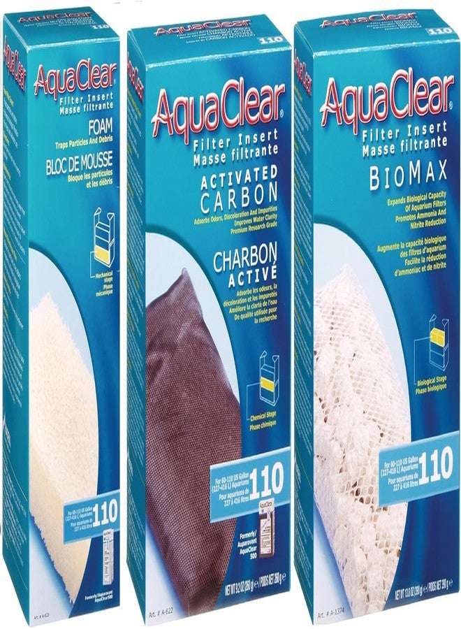 AquaClear Fluval 110 Maintenance Kit Hang on Back Aquarium Filter Aqua Clear AC110 Carbon Foam Biomax 3 Month Supply