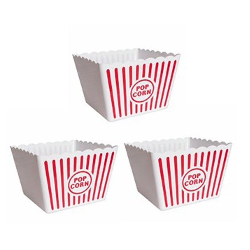 Novelty Place Plastic Red & White Striped Classic Popcorn Containers for Movie Night - 8 "" Square x 7 "" Deep (2 Pack) - Image 2