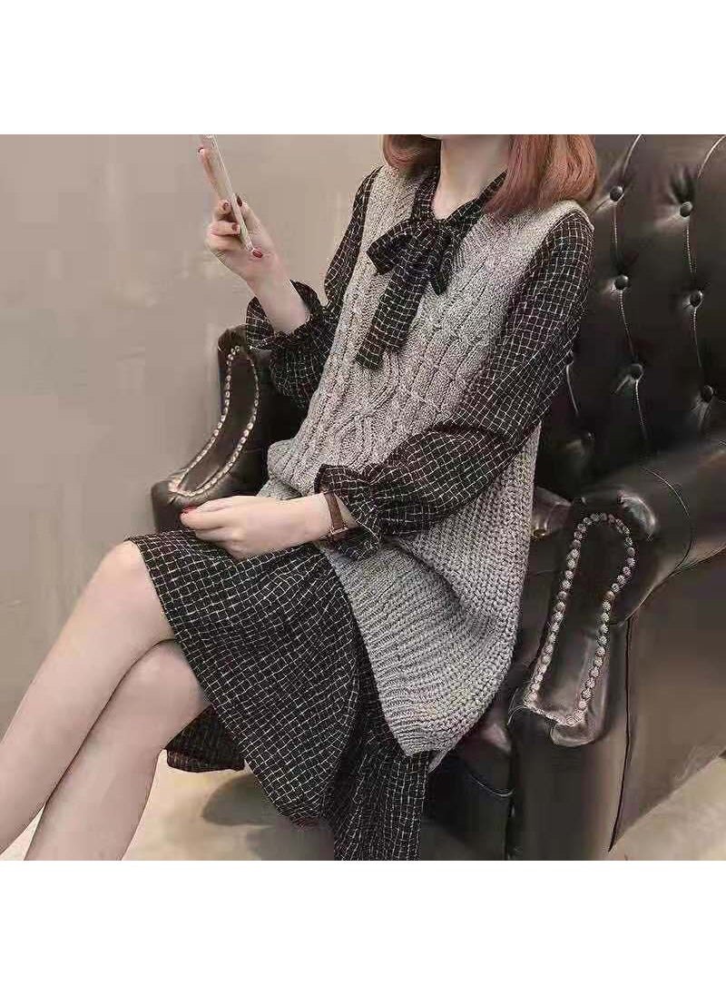 Generic Fashionable Knitted Pullovers Set For Women New Arrival Spring Autumn Loose-Fit Plus Size Vest Sweater And Skirt 2-Piece Set Brown vest  - Image 2