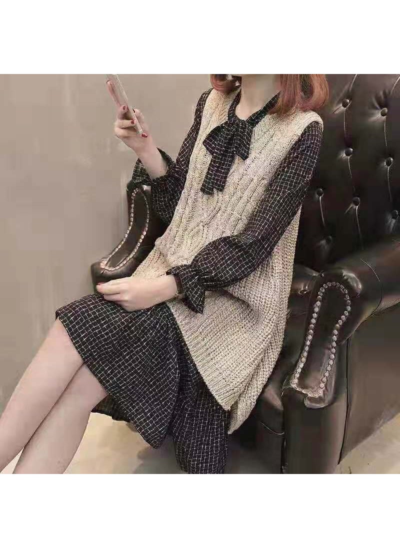 Generic Fashionable Knitted Pullovers Set For Women New Arrival Spring Autumn Loose-Fit Plus Size Vest Sweater And Skirt 2-Piece Set Brown vest  - Image 4
