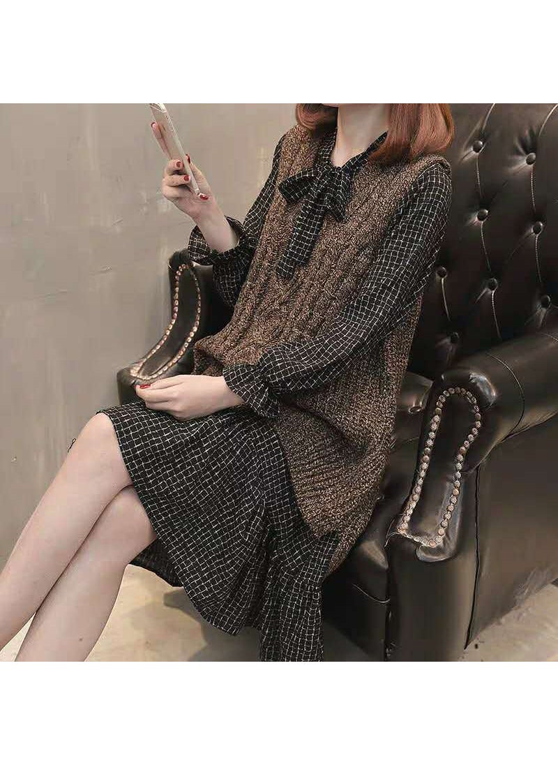 Generic Fashionable Knitted Pullovers Set For Women New Arrival Spring Autumn Loose-Fit Plus Size Vest Sweater And Skirt 2-Piece Set Brown vest  - Image 5