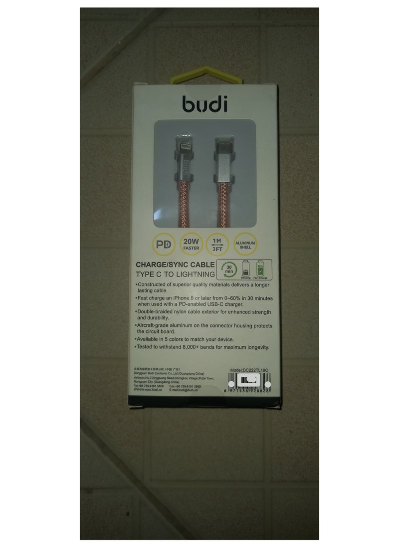 budi Budi 1m PD 20W USB Type-C to iPhone Aluminum Shell Braided Cable DC222TL  - Image 2