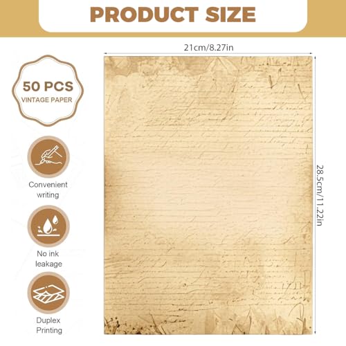 OFIFO® Vintage Paper Sheets 50 Pack, 8.26 x 11 in Handmade Style Writing Paper for Letters, Art Projects, Invitations, Resumes, Crafts, Stationery, Home or Office Printing, Calligraphy Supplies - Image 2