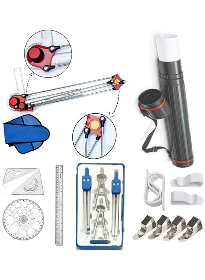 ORFORX Mini Drafter Contains Sheet Container Tube, Scales, Procircle, Set Square and Board Clips with Roller Scale for Engineering Drawing Students, Architect, Artist - Image 1