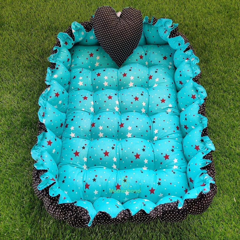 MOTHERHOOD MOTHERHOOD Rectangle Baby Tub Bed Heart Baby Pillow Luxury Mattress Bedding Set coSleeper Safe Cotton Fabric with RFilled UltraSoft Comfortable for Newborn to Toddlers Sky - Image 1