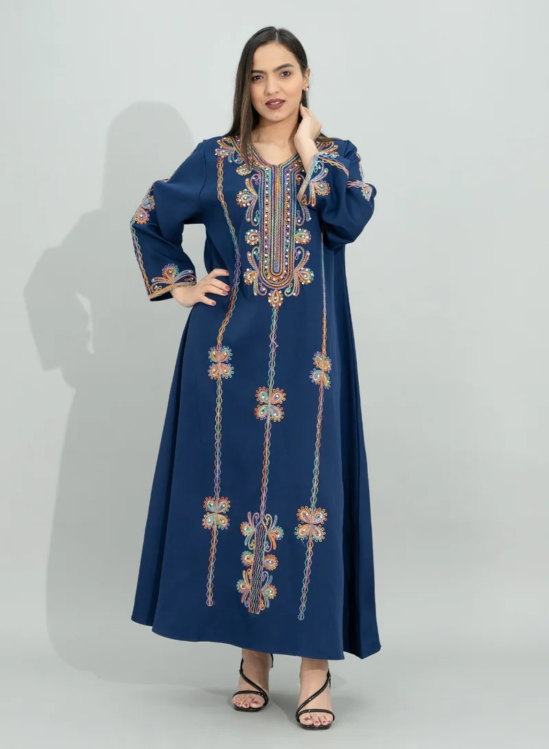 IKKXA Embroidered and Crystal Jalabiya CJ1101 Blue