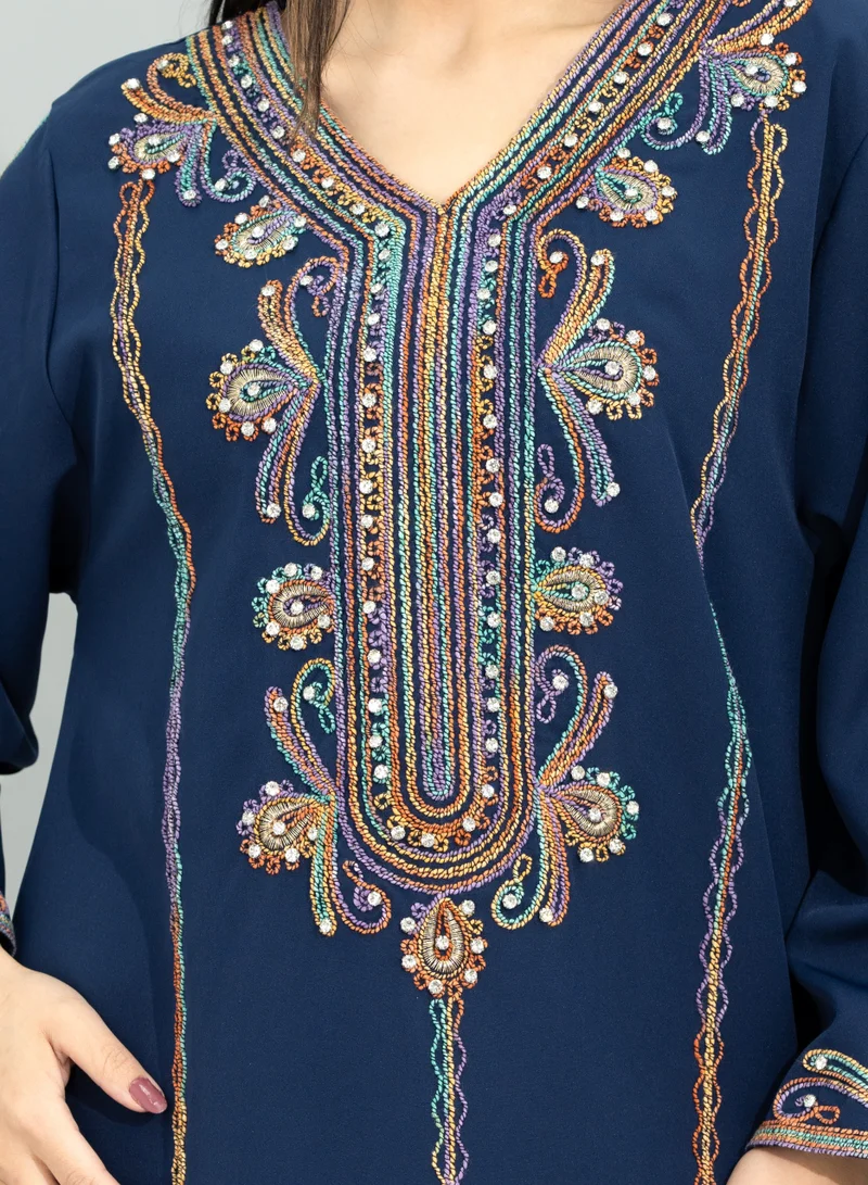 IKKXA Embroidered and Crystal Jalabiya CJ1101 Blue