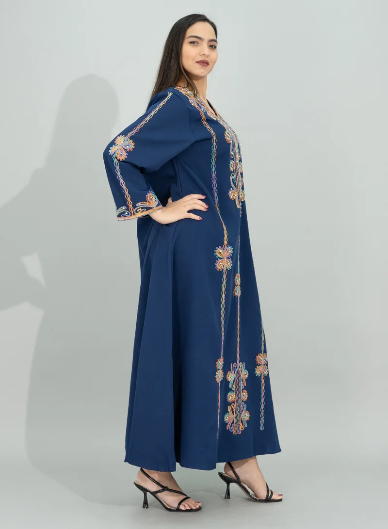 IKKXA Embroidered and Crystal Jalabiya CJ1101 Blue