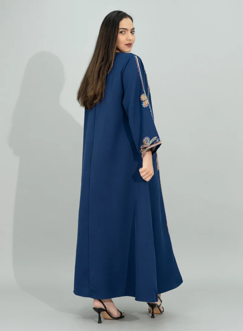 IKKXA Embroidered and Crystal Jalabiya CJ1101 Blue