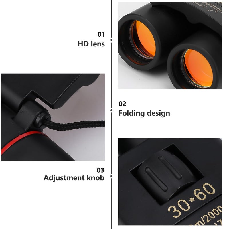 Mini Folding 30x60 Compact Binoculars For Travel Bird Watching Outdoor Theater Black - Image 5