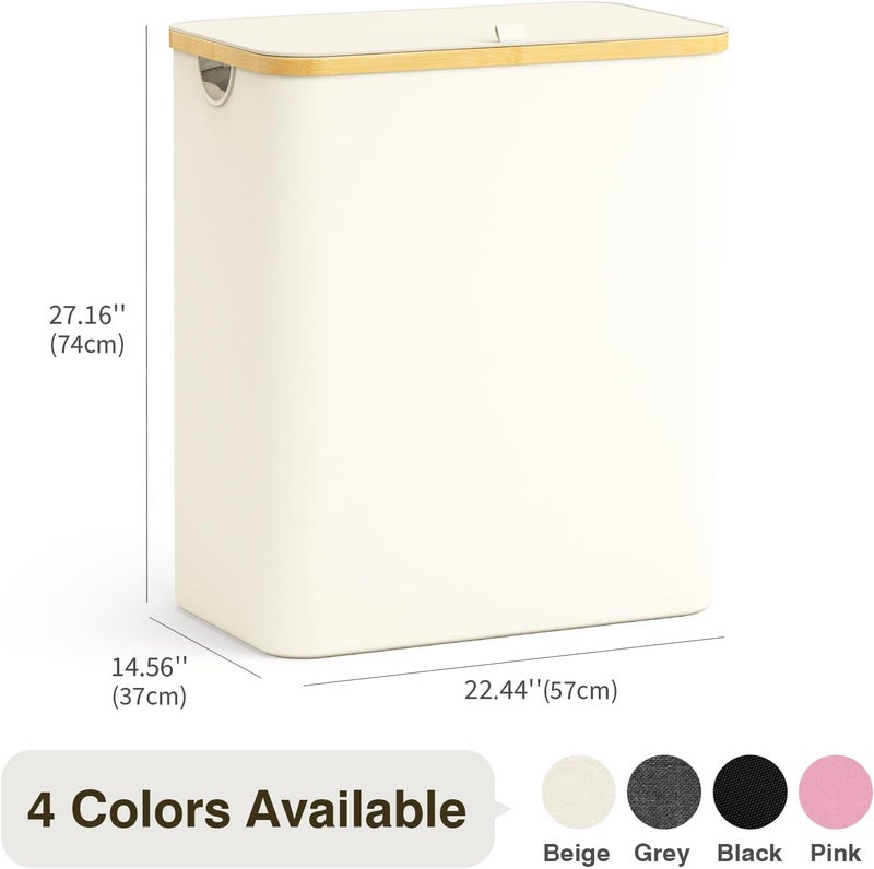 Bathola سلة غسيل سعة 160 لتر، كبيرة الحجم وقابلة للطي، تحتوي على 3 أقسام لتخزين الملابس المتسخة، مناسبة لغرفة النوم أو الحمام أو الخزانة، لون بيج - Image 2