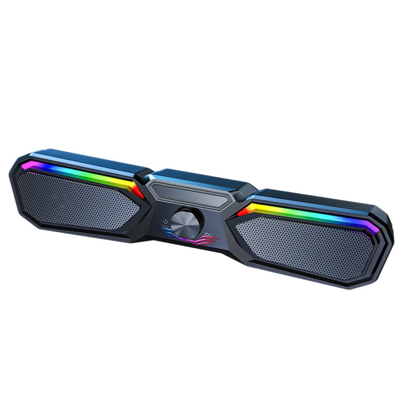 USB Wired SoundBar: 3.5mm Audio Plug, Lossless Bass Stereo Surround, Cool LED Ambient Light - Multi-function Knob Control, Light Portable Black Computer Speaker for Home Desktop, Laptop, TV, Smartphon - Image 1