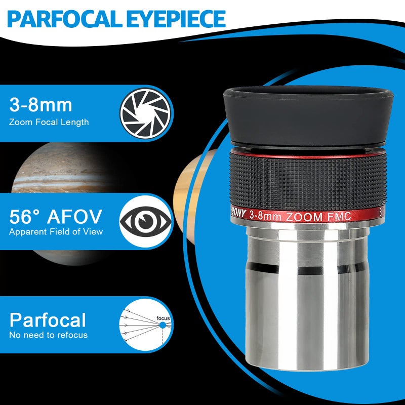 SVBONY SV215 Zoom Eyepiece, 1.25 Inch Zoom Lens, 3mm to 8mm Eyepiece with Parfocal Design, Telescope Accessory for High Power Lunar and Planetary Observing - Image 2