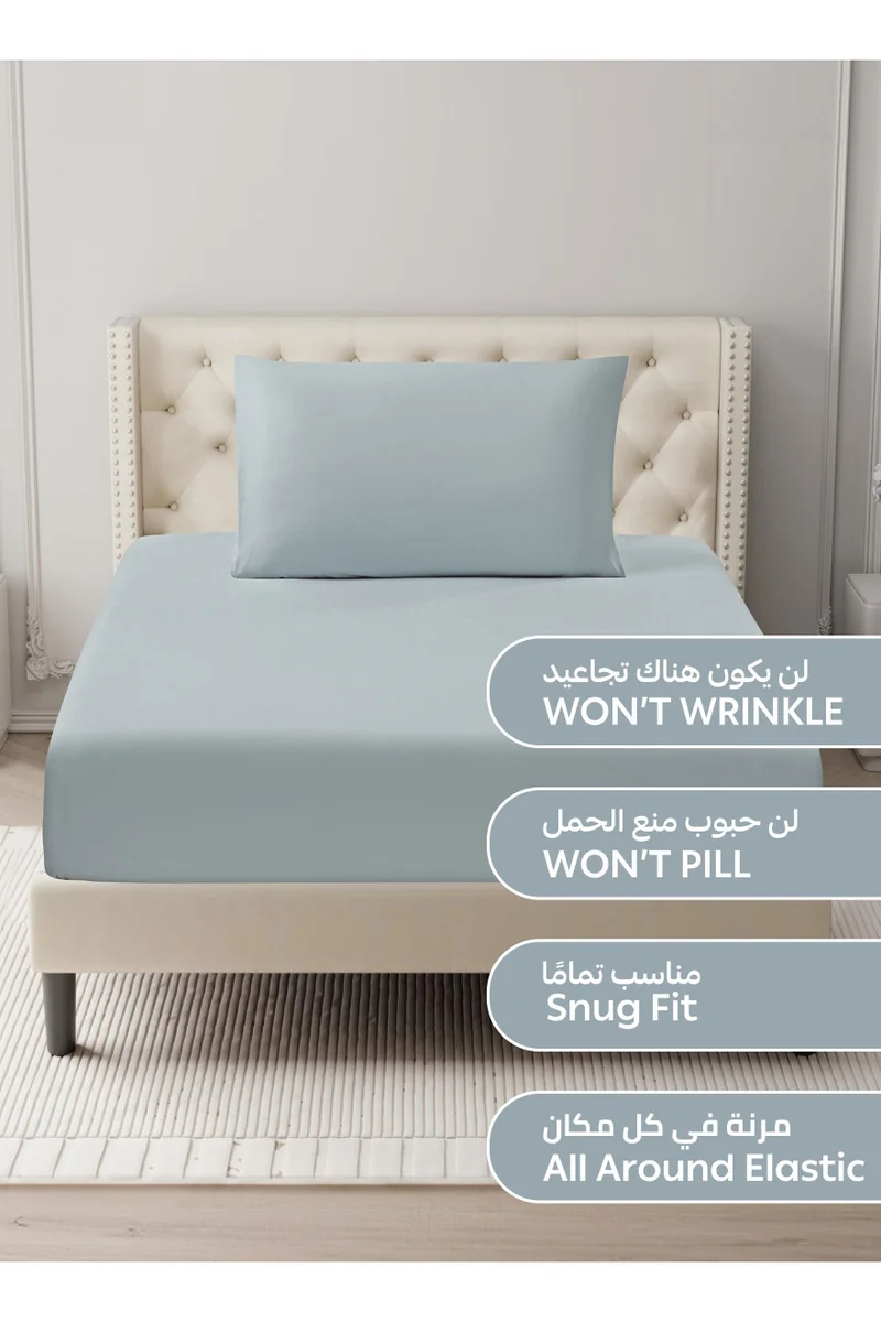 دوناتيلا Bedding Fitted Sheet - Fits 120x200 Cm For Single Bed - 2 Pcs (1 Fitted Sheet and 2 Pillowcases) - 35 Cm Deep Pocket - Solid Bed Sheet