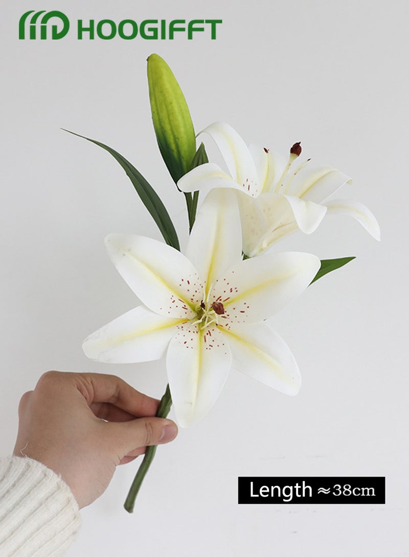 HOOGIFFT 5 Pcs Artificial Lily With 2 blooms and 1 bud, real touch latex flower, White - Image 5