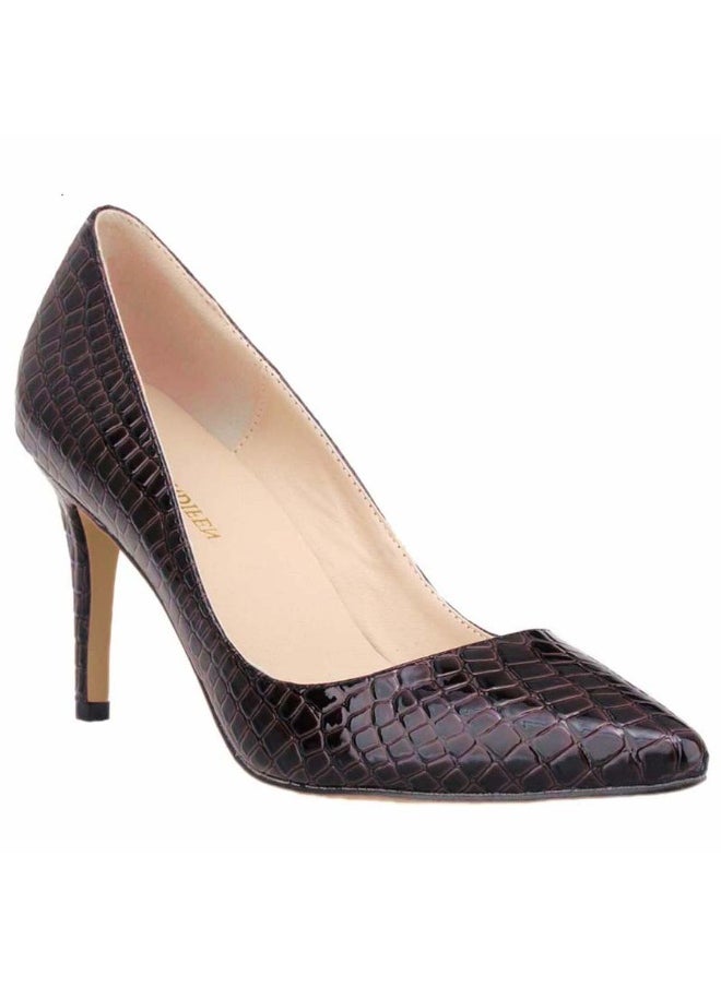 Loquat Crocodile Print Low-Vamp Stiletto Heels 8cm Coffee  - Image 2