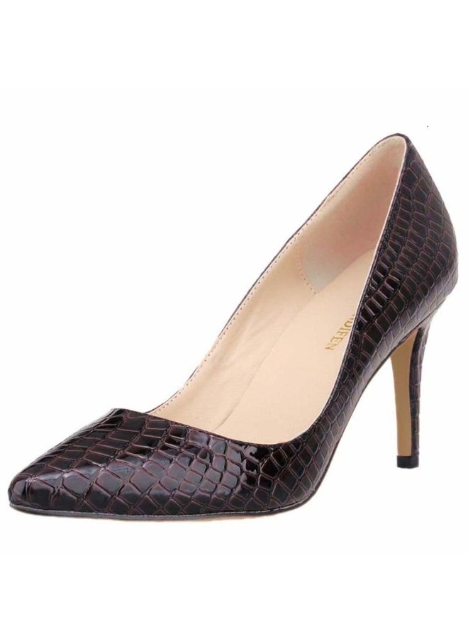 Loquat Crocodile Print Low-Vamp Stiletto Heels 8cm Coffee  - Image 1