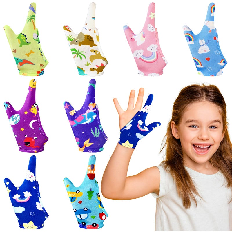 Janmercy Janmercy 16 Pcs Thumb Sucking Stop for Kids Chewy Gloves Stop Breathable Thumb Guard for Nail Biting Gloves Cute Finger Sucking Stopper for Kids 8 Style 2 Finger812 Years 