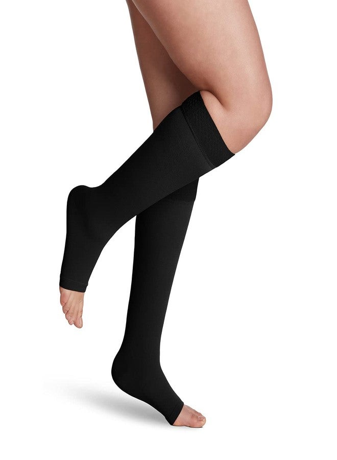 Sigvaris Essential 862 Opaque Open Toe Knee Highs w/GripTop - 20-30 mmHg Short Black LS - Image 1