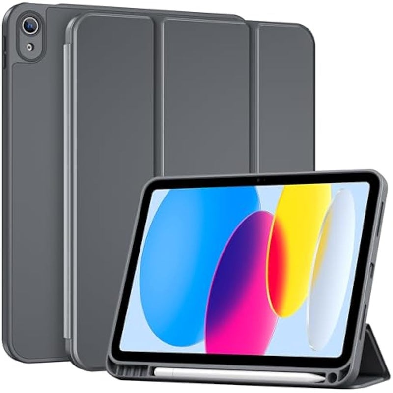 for iPad (A16) 11th Generation 11 Inch 2025/ iPad 10th Generation 10.9 Inch 2022 Case with Pencil Holder, Hybrid Cover with Soft TPU Back, Supports Touch ID, Auto Wake/Sleep -Grey - Image 1