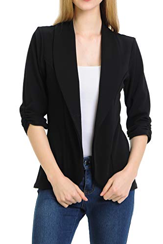 MINEFREE Women's 3/4 Ruched Sleeve Lightweight Work Office Blazer Jacket Black 2XL - Image 5