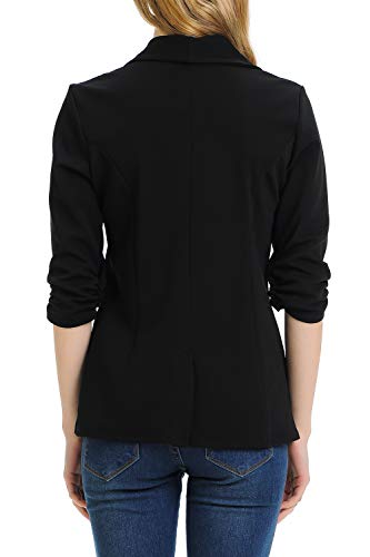 MINEFREE Women's 3/4 Ruched Sleeve Lightweight Work Office Blazer Jacket Black 2XL - Image 4