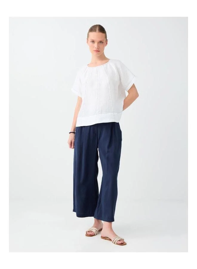 Jimmy Key Broken White 100% Linen Bike Neck Blouse.