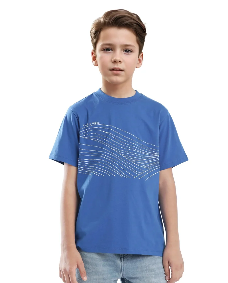 Rare Ones Rare Ones Kids Vint-K Blue Cotton Half Sleeve Graphic Print Slip-On Closure Regular Fit T-Shirt