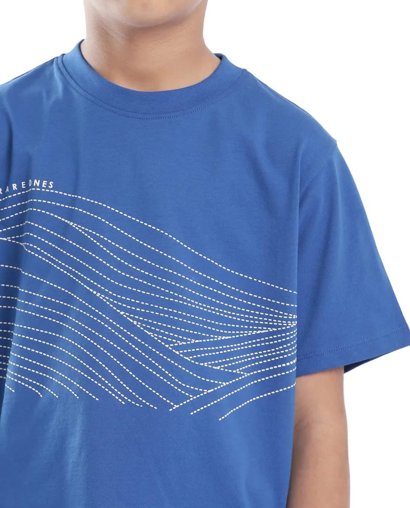 Rare Ones Rare Ones Kids Vint-K Blue Cotton Half Sleeve Graphic Print Slip-On Closure Regular Fit T-Shirt