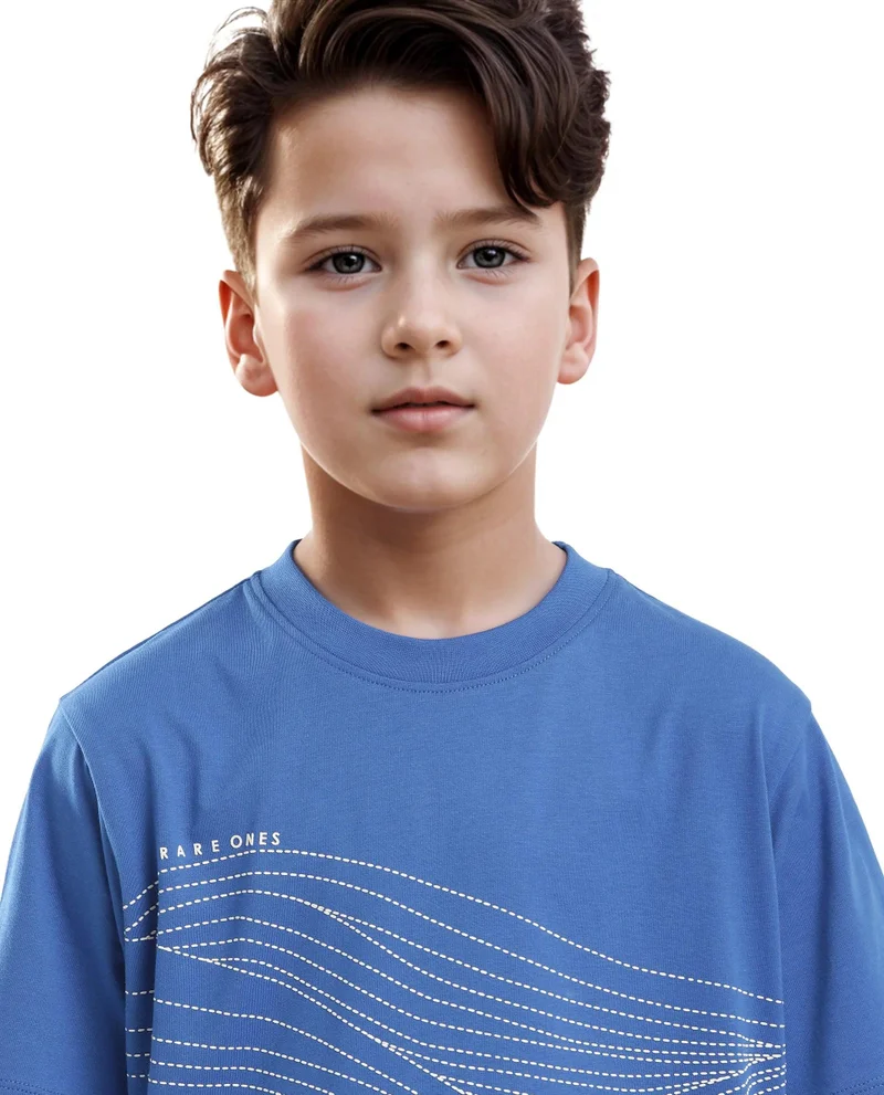 Rare Ones Rare Ones Kids Vint-K Blue Cotton Half Sleeve Graphic Print Slip-On Closure Regular Fit T-Shirt
