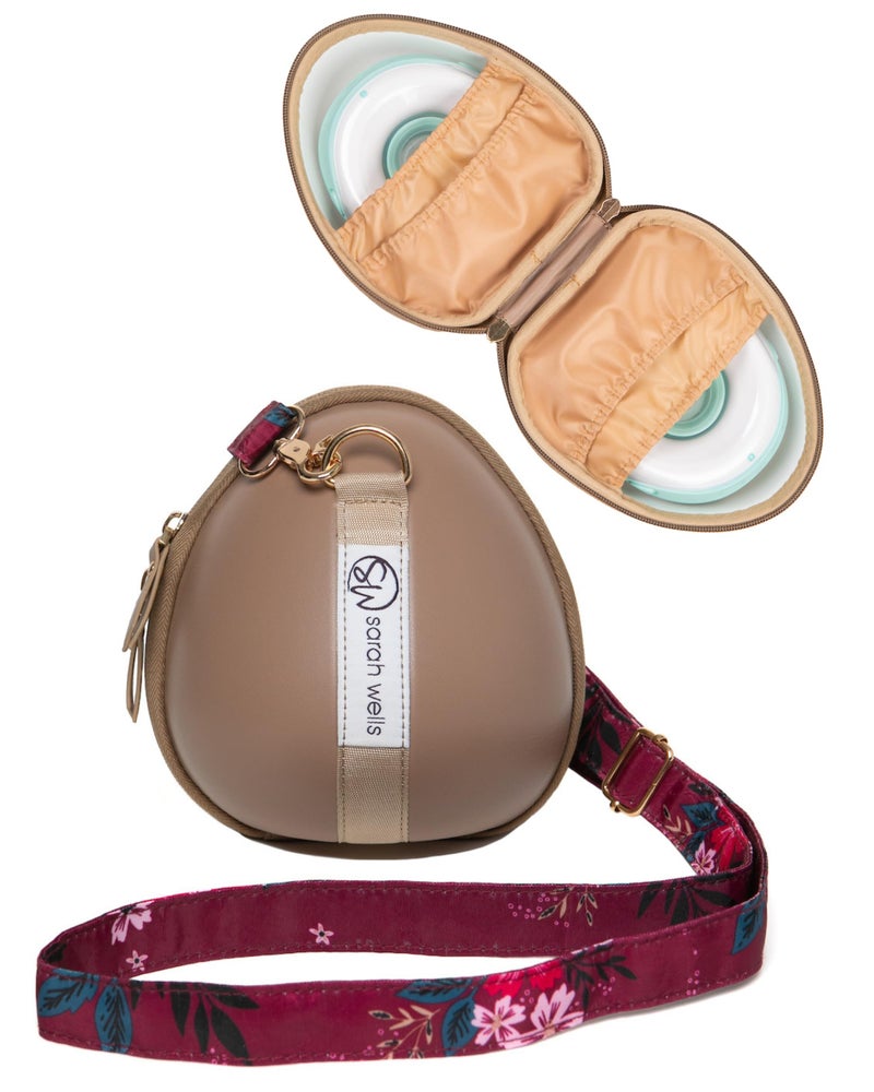 Sarah Wells Milkwear Pump Case for Wearable Breast Pumps Hard Shell Protective Storage with Flat Bottom Strap Options Fits Most Wearables Compact Pumping Organizer for Travel Work Latte - Image 2