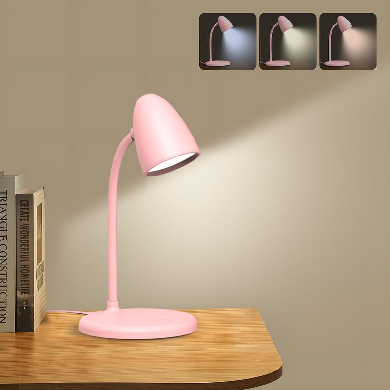 RORENSE مصباح مكتب LED من RORENSE للمكتب المنزلي، 3 ألوان ضوئية، مصباح طاولة، ضوء قراءة قابل للتعتيم لمصباح السرير الصغير لمكتب غرفة النوم الجامعية، ضوء مكتب غرفة النوم باللون الوردي - Image 1