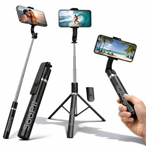 SooPii 3-in-1 Selfie Stick Tripod with Wireless Remote, 67 Inch Extendable Long Tripod Stand, 360° Rotation, Adjustable Phone Holder for Travel, Makeup, Vlogging, iPhone & All Smartphones Compatible - Image 1